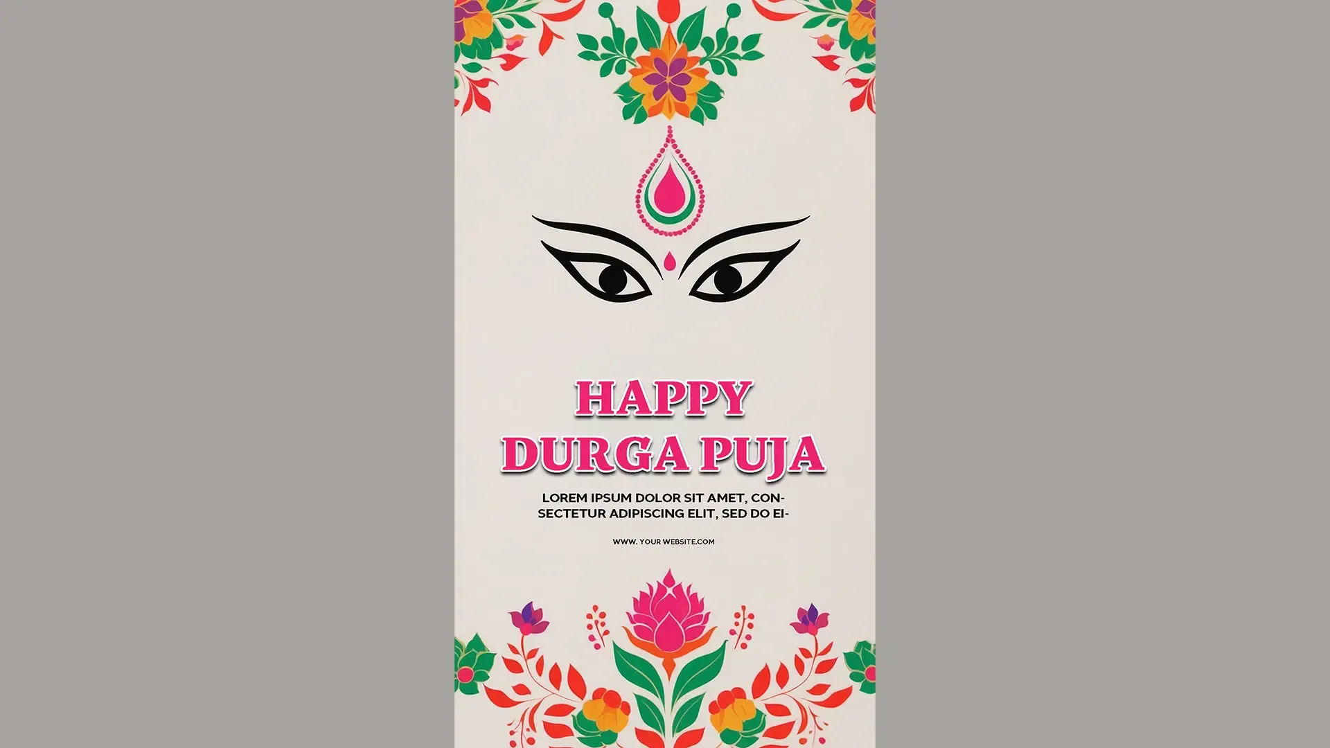 Colorful Floral Durga Puja Instagram Story Card with Goddess Eyes